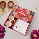 Elegant ceramic tea cup set with plastic serving tray in modern setting