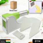 Easy-to-use potato chipper with a detachable container for collecting fries.