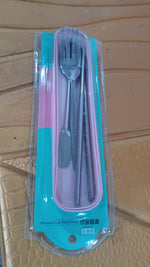 Portable stainless steel cutlery set components neatly arranged in their travel case