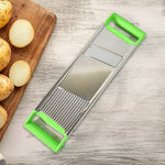 Stainless steel vegetable slicer with dual blades and unbreakable handle