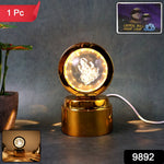 Decorative crystal sphere lamp engraved with Ganpati Bapa 3D design