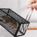 A trapped mouse visible inside the live catch cage, demonstrating humane capture.