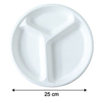 Dimensions view of 10 inch diameter biodegradable 3-compartment plate