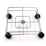 Close-up of the polished stainless steel material of the sturdy oil stand.
