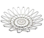 Durable stainless steel wire bowl in a unique shape, suitable for kitchen and dining use.