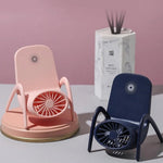 Portable Phone Holder Fan in white, showcasing its compact design and integrated stand.