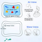 Detailed view of the robust PVC material and secure valve on the inflatable baby play mat.