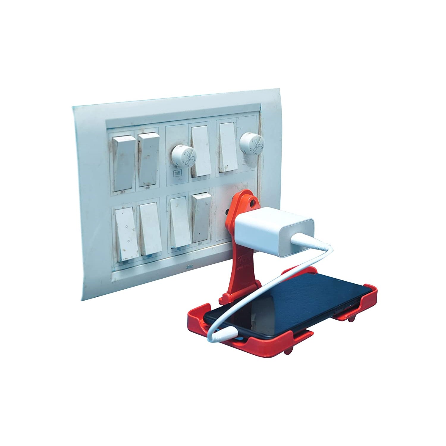 PHOBIA wall holder stand in red, designed for convenient mobile charging.