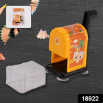 Close-up of pencil sharpener showing sharpening mechanism and pencil insertion