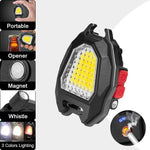 Rechargeable camping flashlight showing its power display and Type-C charging port.