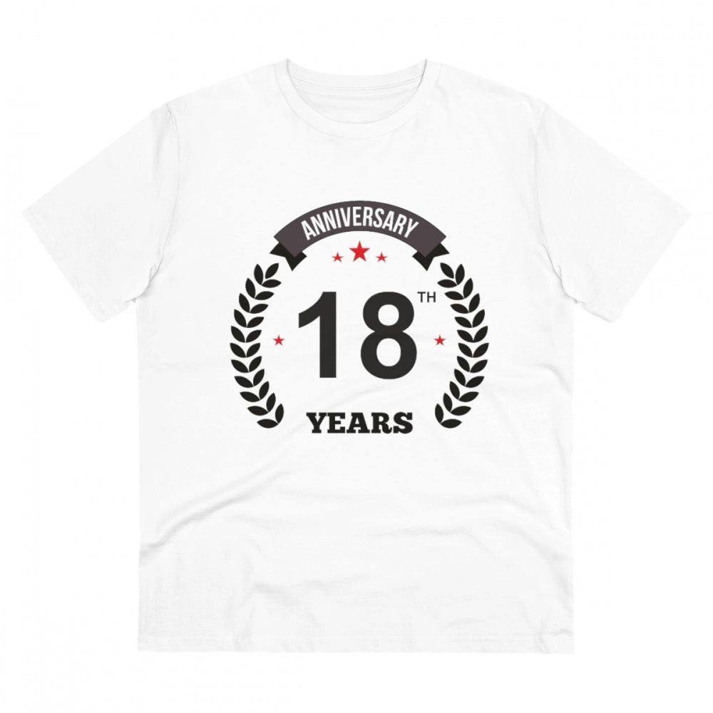 Men's PC Cotton 18th Anniversary Printed T Shirt (Color: White, Thread Count: 180GSM)