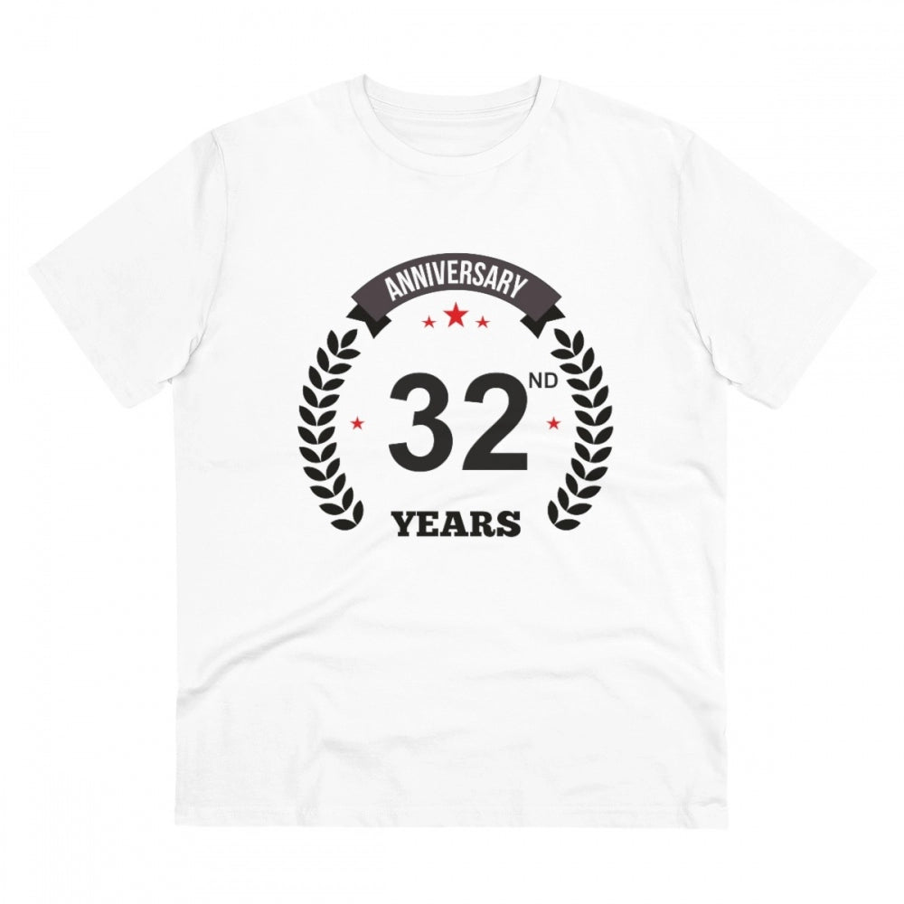 Men's PC Cotton 32nd Anniversary Printed T Shirt (Color: White, Thread Count: 180GSM)