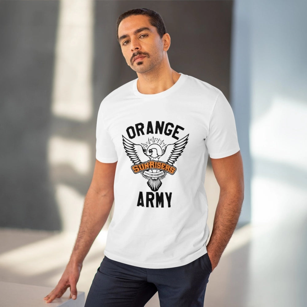 Men's PC Cotton Cricket Design Printed T Shirt (Color: White, Thread Count: 180GSM)
