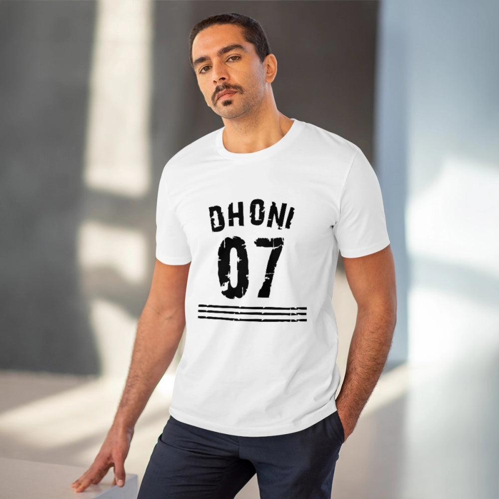 Men's PC Cotton Cricket Design Printed T Shirt (Color: White, Thread Count: 180GSM)