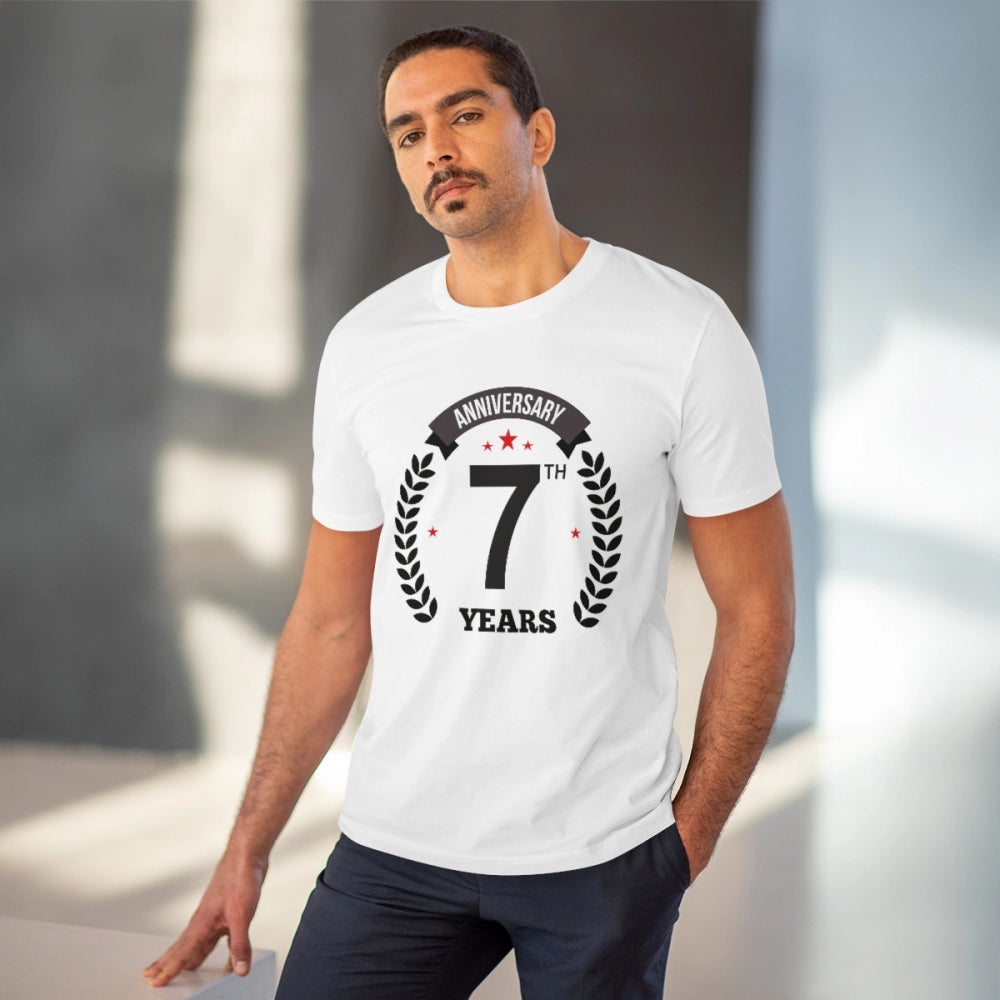 Men's PC Cotton 7th Anniversary Printed T Shirt (Color: White, Thread Count: 180GSM)