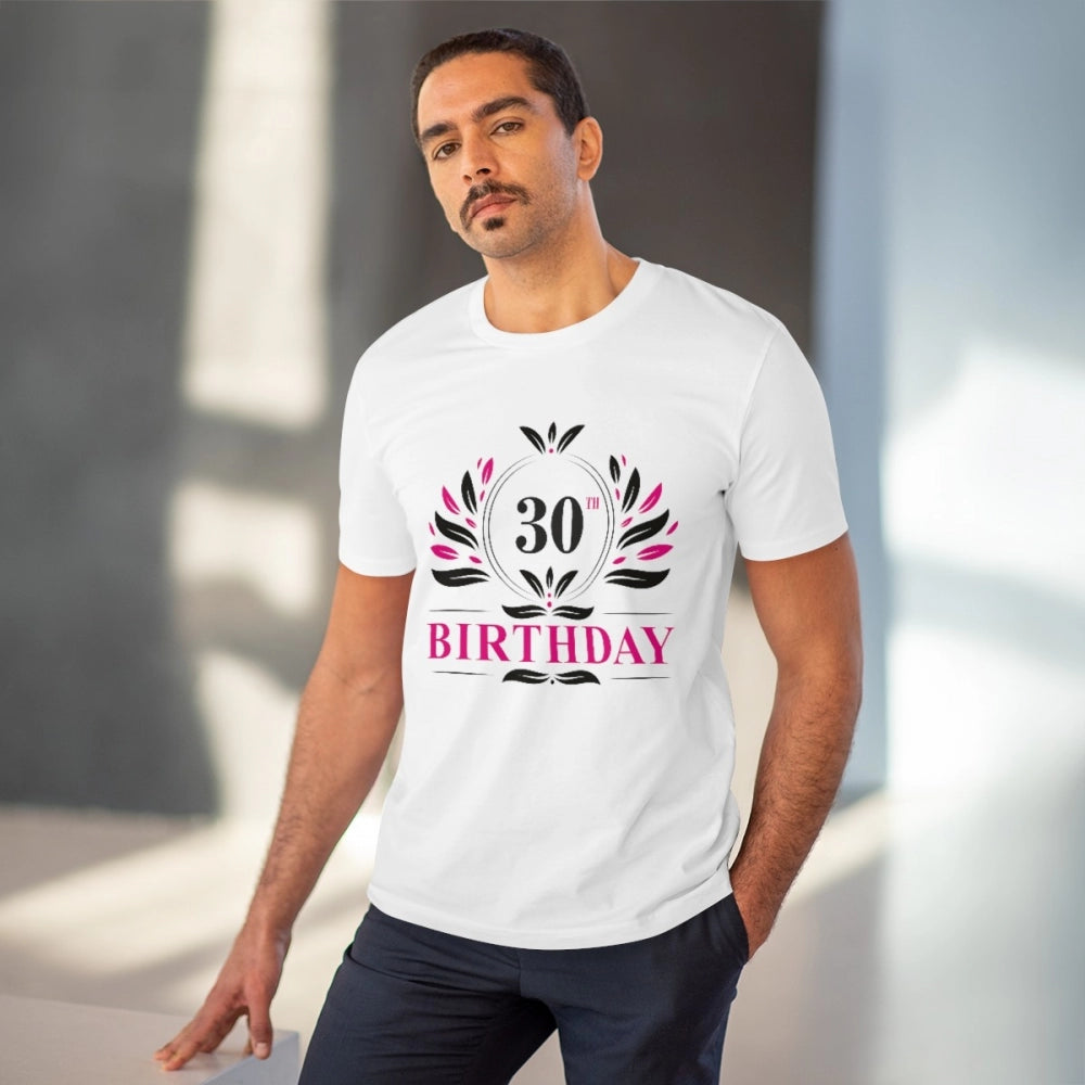 Men's PC Cotton 30th Birthday Printed T Shirt (Color: White, Thread Count: 180GSM)