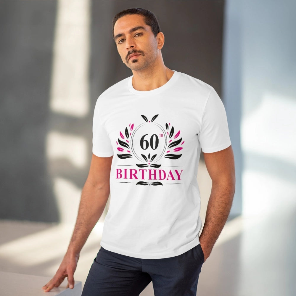 Men's PC Cotton 60th Birthday Printed T Shirt (Color: White, Thread Count: 180GSM)