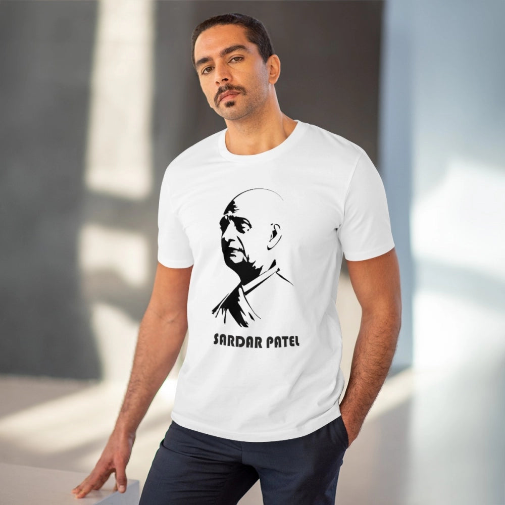 Men's PC Cotton Sardar Patel Printed T Shirt (Color: White, Thread Count: 180GSM)