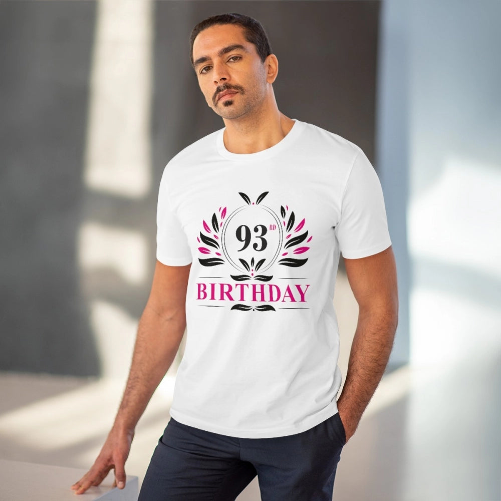 Men's PC Cotton 93rd Birthday Printed T Shirt (Color: White, Thread Count: 180GSM)