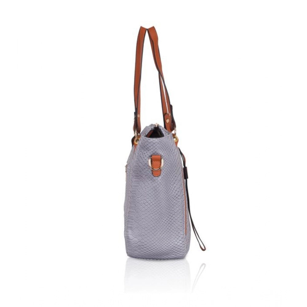 Women's Faux Leather Textured Tote Bag (Grey)