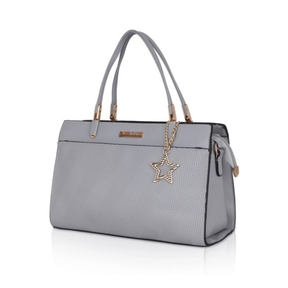Women's Faux Leather Textured Adjustable Long Belt Handbag (Grey)