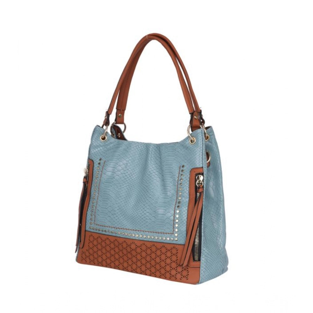 Women's Faux Leather Textured Tote Bag (Grey)
