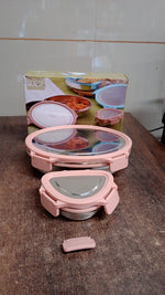 Side View of Stainless Steel Lunch Box Set in Pink with Leakproof Features