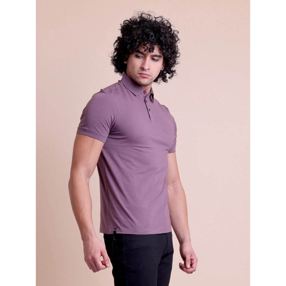 Men's Casual Cotton Solid Half Sleeve Polo Neck T-Shirt (Berry)