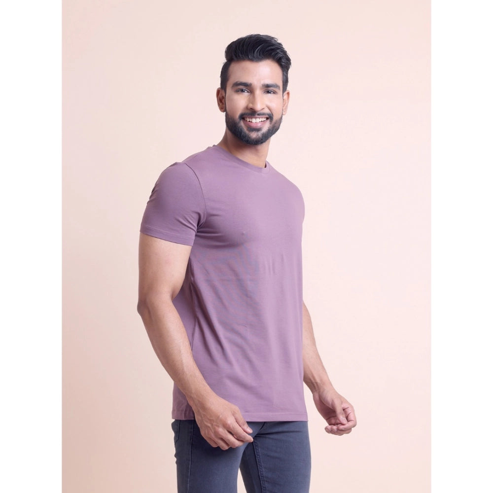 Men's Casual Cotton Solid Half Sleeve Round Neck T-Shirt (Berry)