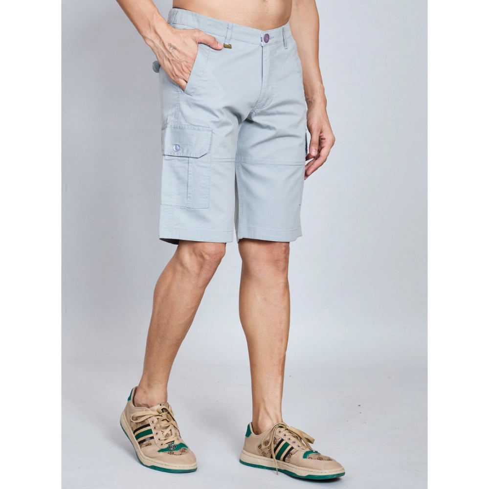 Men's Casual Cotton Solid Knee Length Cargo Shorts (Grey)