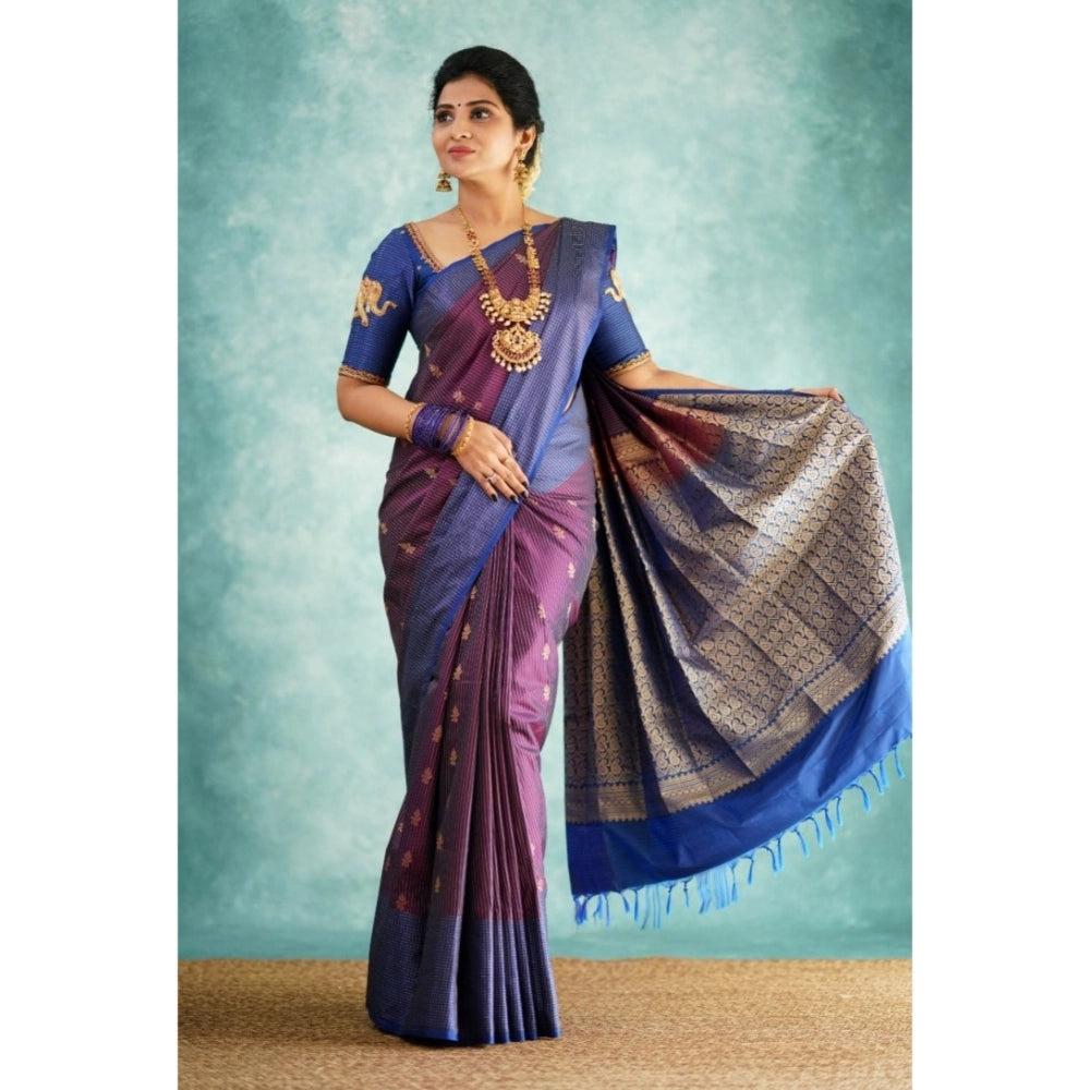 Women's Silk Printed Saree With Unstitched Blouse 5.5Mtr (Purple)