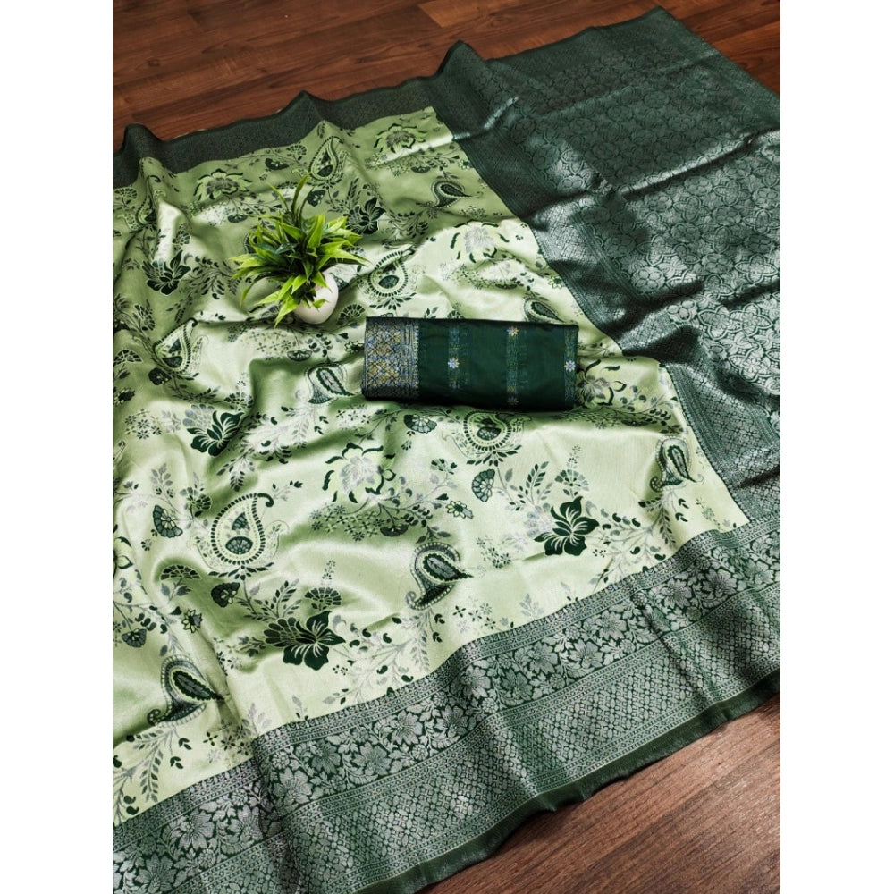 Women's Banarasi Jacquard Printed Saree With Unstitched Blouse 5.5Mtr (Green)