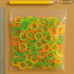 Assorted elastic rubber bands, ideal for organizing kitchen and school supplies.