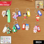 Personalized name tag on cartoon character keychain for easy key identification