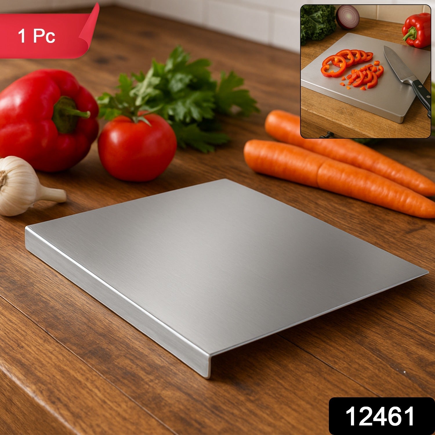 Modern stainless steel kitchen cutting board providing hygienic surface