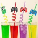 Set of 4 reusable plastic truck design drinking straws for kids' parties.