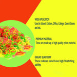 Flexible natural rubber bands in a mix of colors, ideal for home and office tasks.