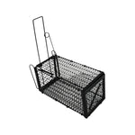 Folded humane rodent trap, highlighting its space-saving storage.