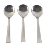 Close view of rust-resistant stainless steel spoons from the set