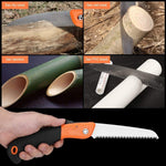Folding saw blade extended, ready for efficient wood cutting.