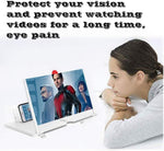 Mobile screen amplifier for enhanced visual experience and eye protection.