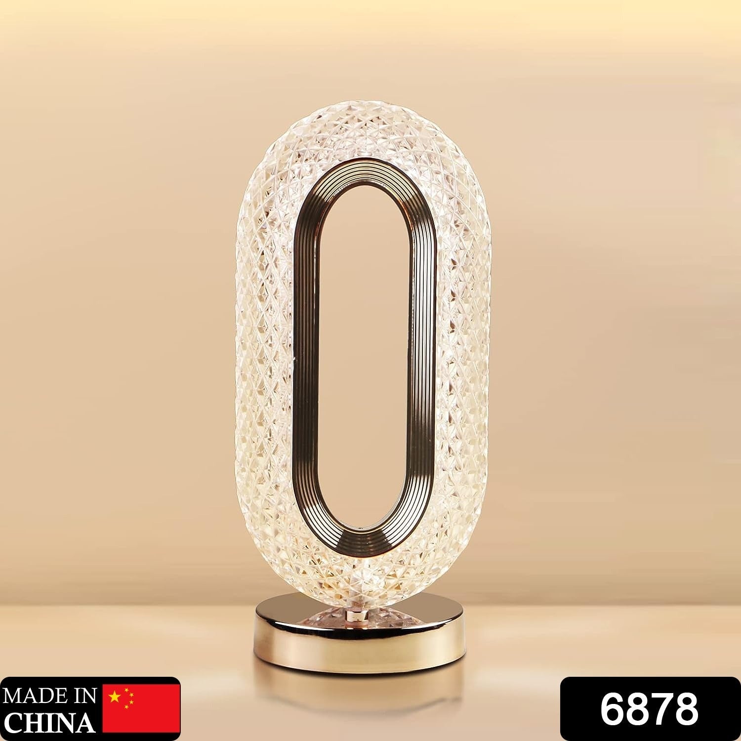 USB rechargeable crystal table lamp glowing with a warm light.