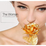 Gold plated rose placed on table enhancing luxury home decor