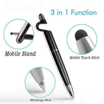 The 3-in-1 stylus pen with its retractable blue ink pen tip extended for writing.