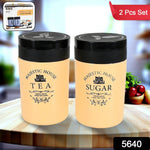 Damru shaped plastic containers for tea, coffee, and sugar storage