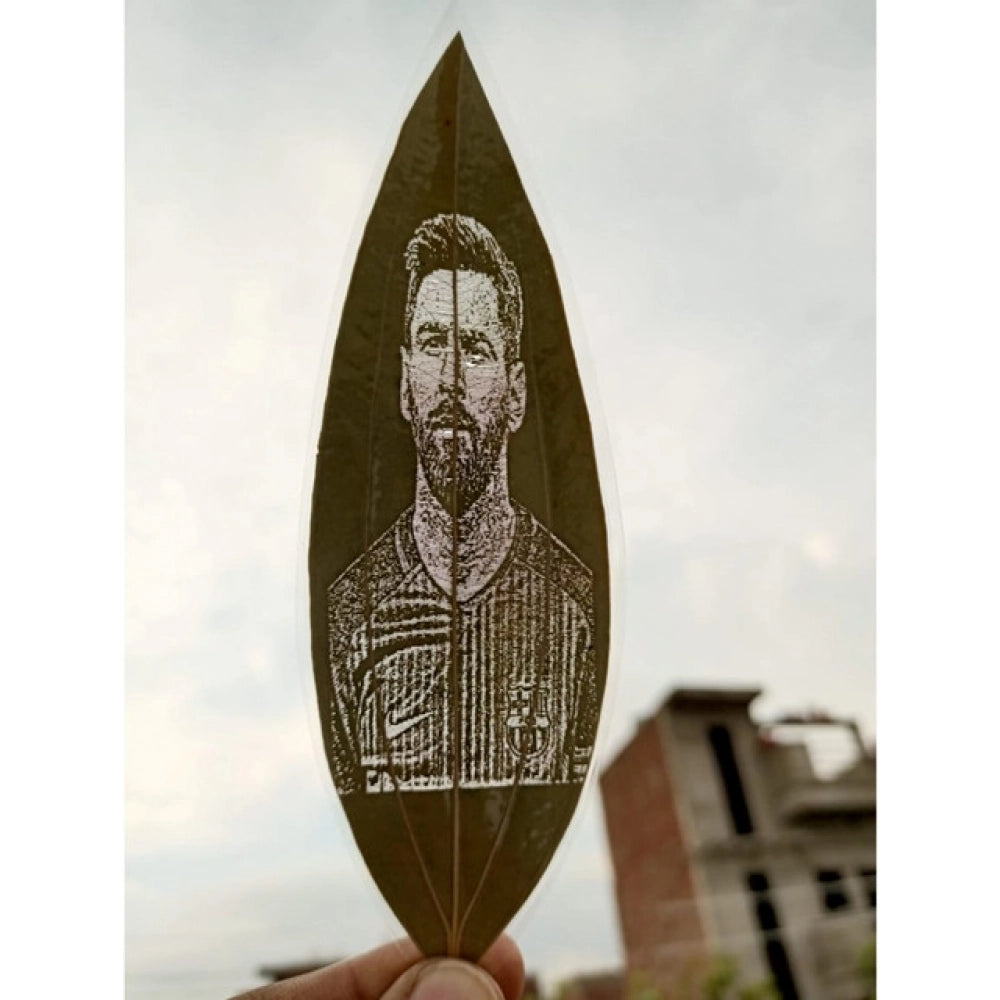 Custom Engraved Leaf Art €“ Football Player Portrait on Natural Leaf