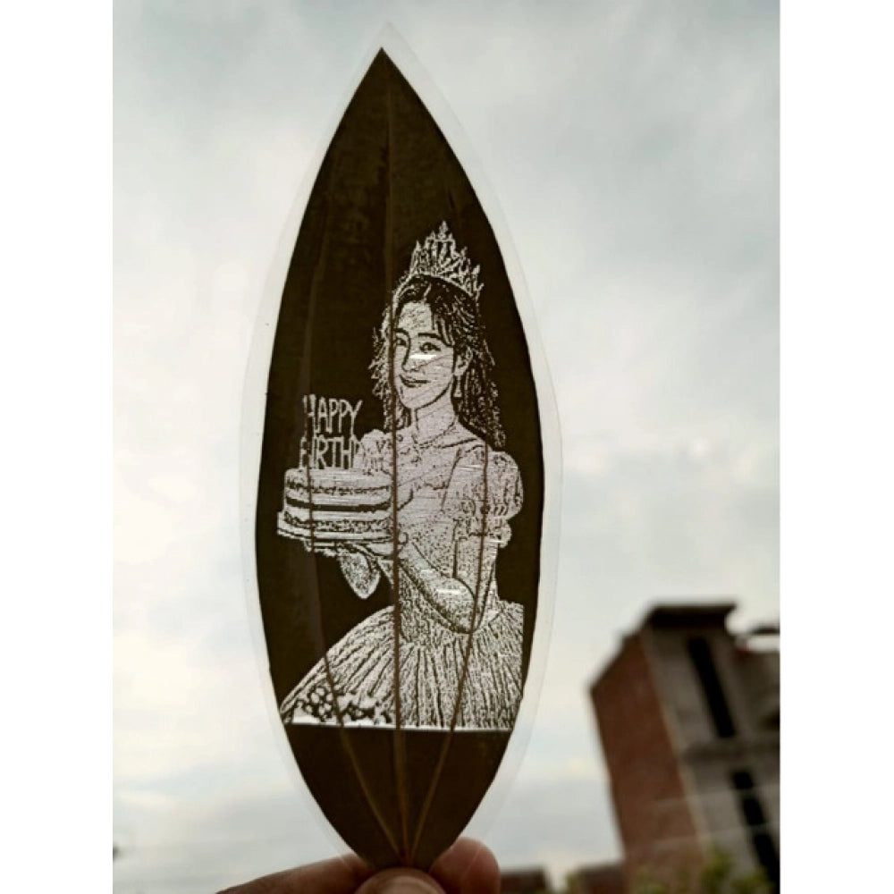 Custom Birthday Leaf Art €“ Engraved Portrait on Natural Leaf