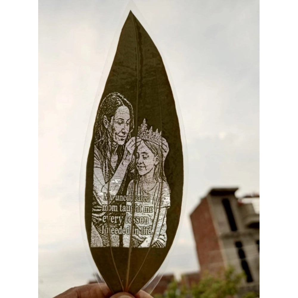 Custom Mother And Daughter Leaf Art €“ Personalized Engraved Portrait on Natural Leaf