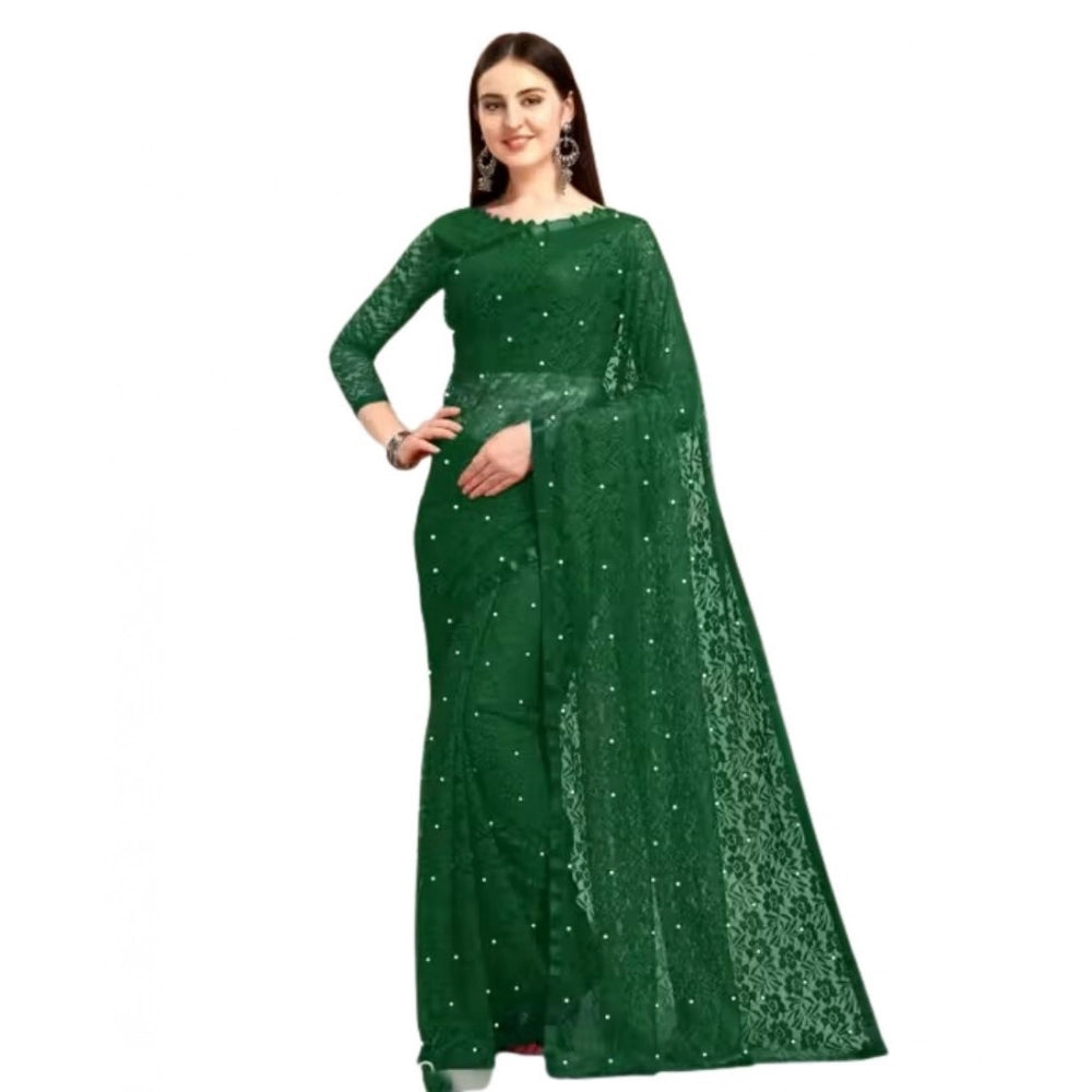 Women's Net Self Design Saree With Unstitched Blouse 5.5Mtr (Green)