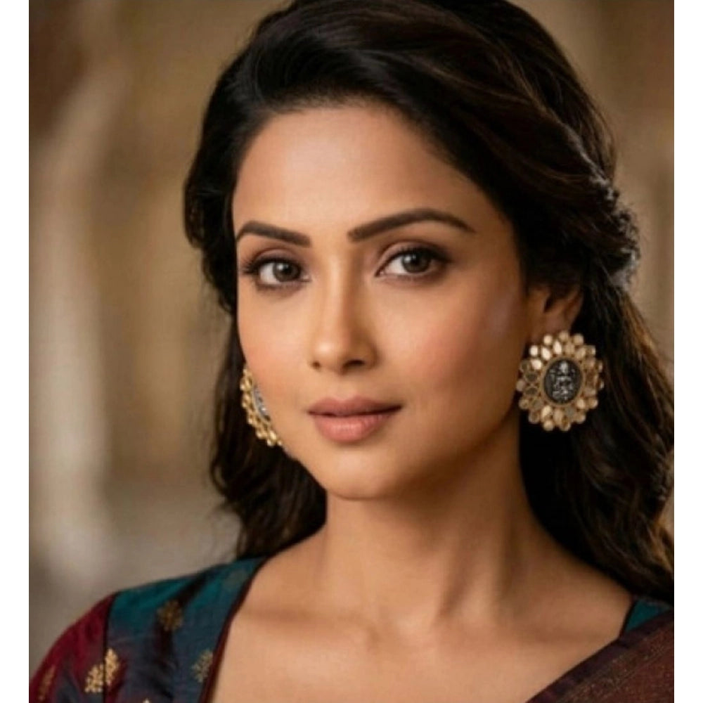 Women's Pack Of 2 Zinc Alloy Gold Plated Stud Earrings (Multicolor)